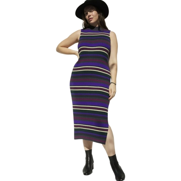 anthropologie Dolan anne gray purple Sheath Midi Dress Mock Neck Sleeveless knit - Picture 2 of 9